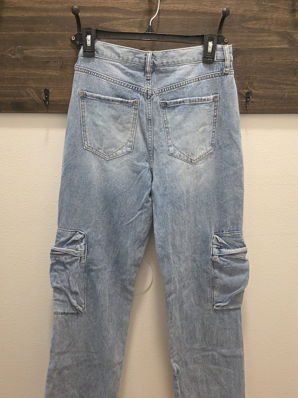 Altar'd State Light Wash Blue Flare Cargo Jeans